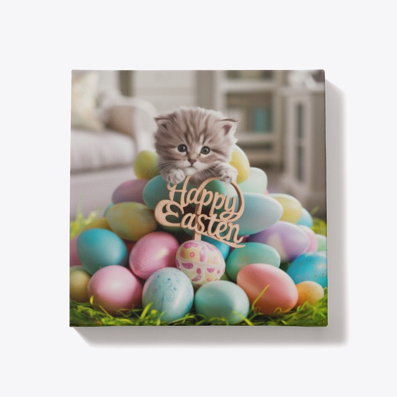 Easter Joy: Kitten & Colorful Eggs