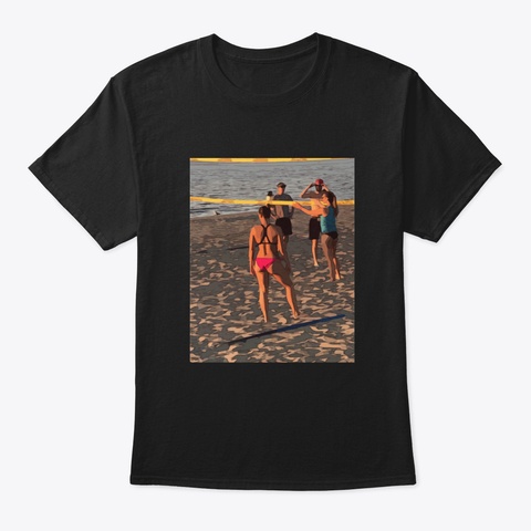 Beach Volleyball Players Black T-Shirt Front