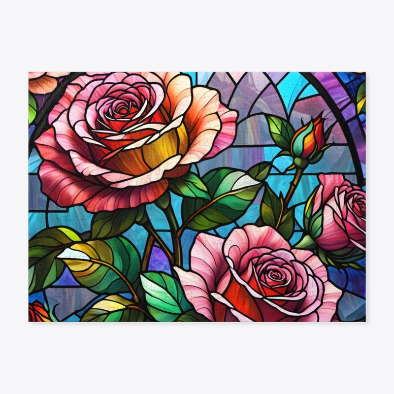 Stained Glass Roses Decor