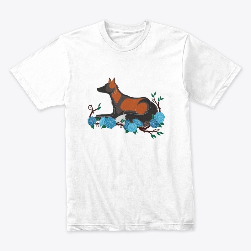 Plain laying fox with roses
