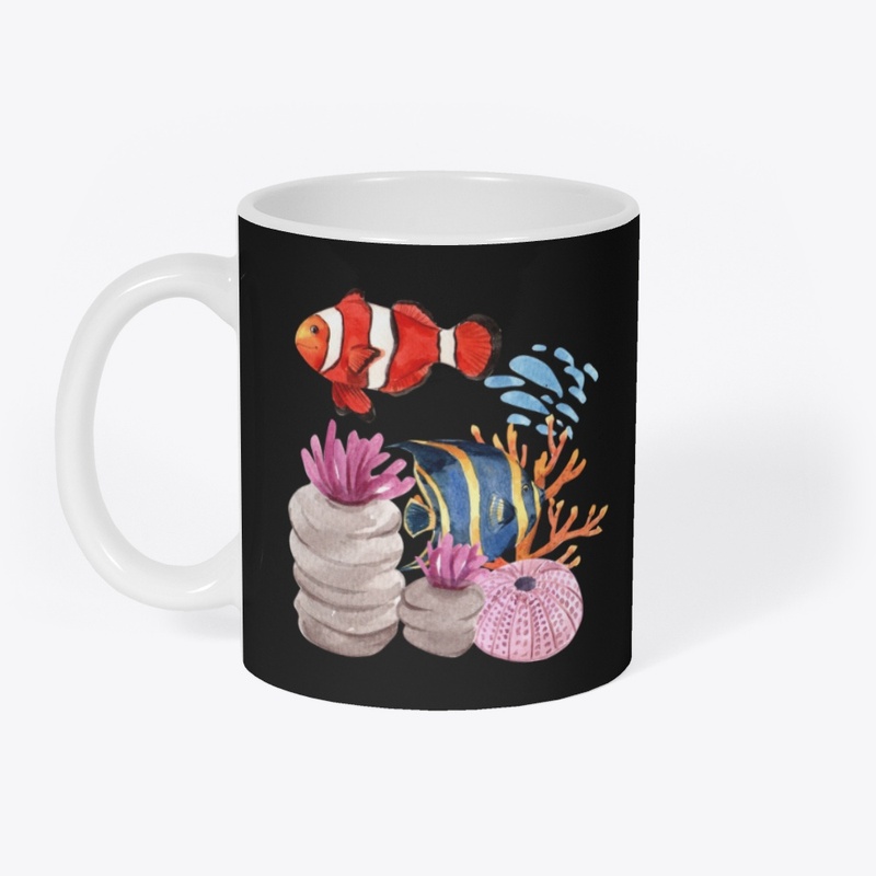 Watercolor clown fish on reef
