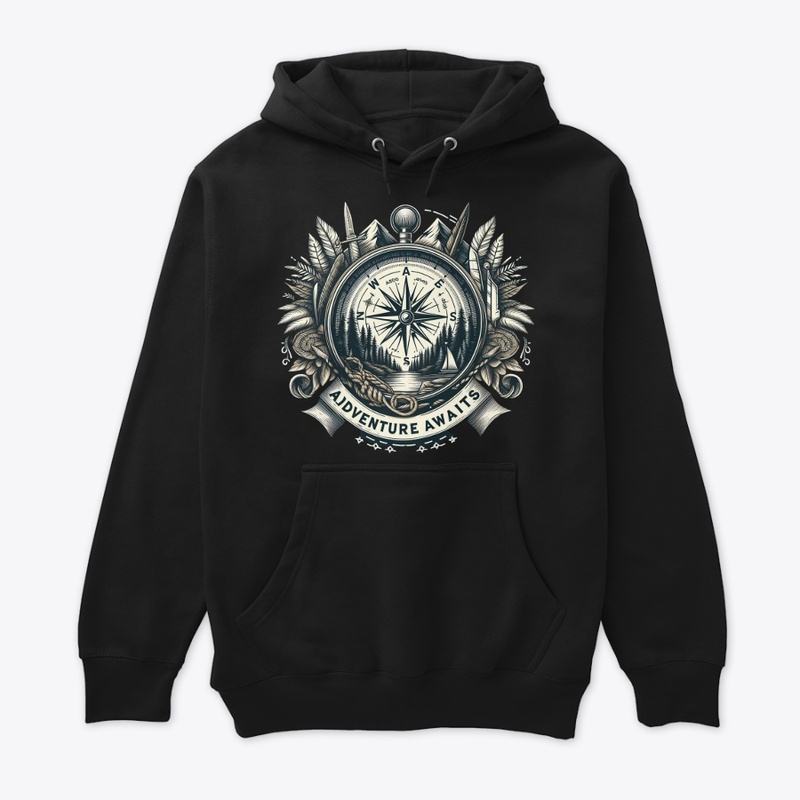 Adventure Awaits" hoodie design