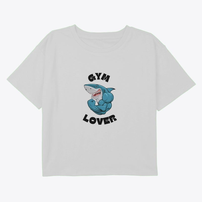 Blue Illustrated Shark Gym Lover T-Shirt