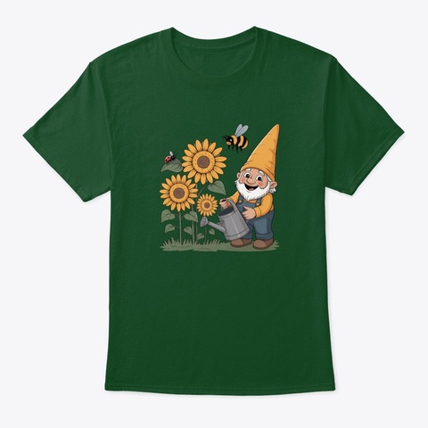 Sunflower Gnome Deep Forest T-Shirt Front