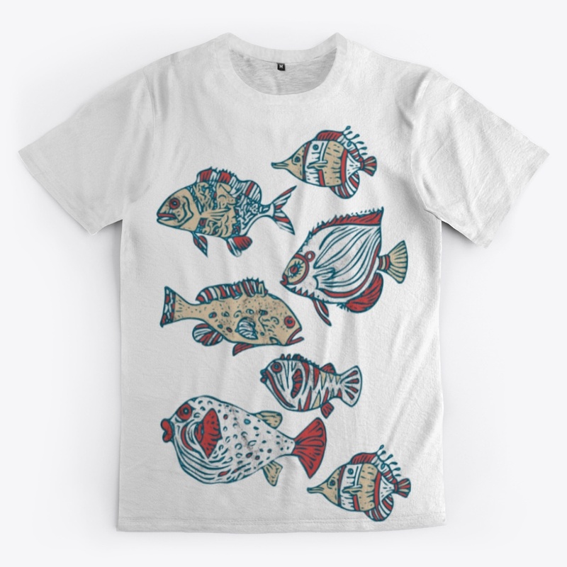 Linocut Tropical Fishes