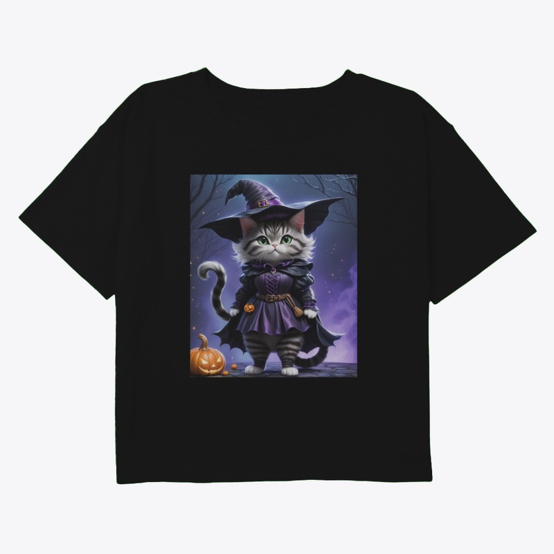 Adorable Witch Cat with Pumpkin