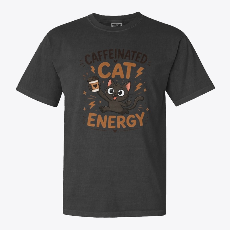 Caffeinated Cat Energy Funny Black Cat