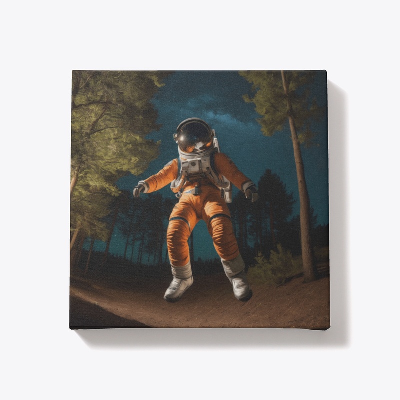 A spaceman leaping in the air