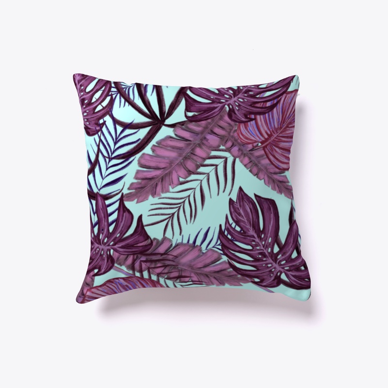 Pillow with Purple Palm leaves