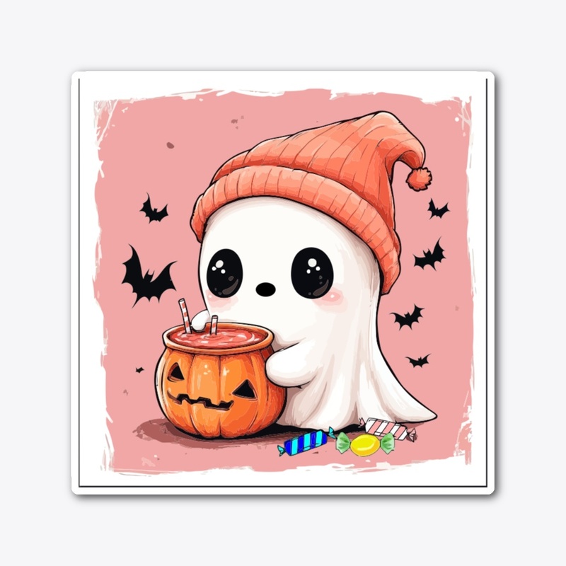 GHOST COCOA STICKER, KAWAII