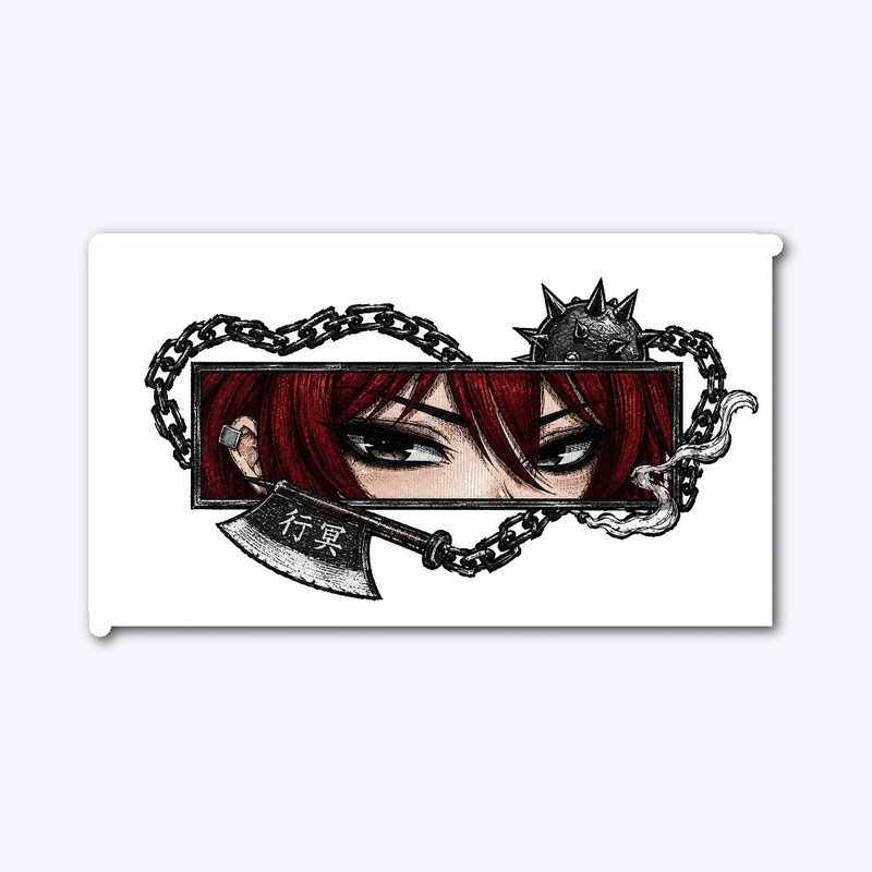 Red Hair Anime Eyes Sticker - Chains&Axe