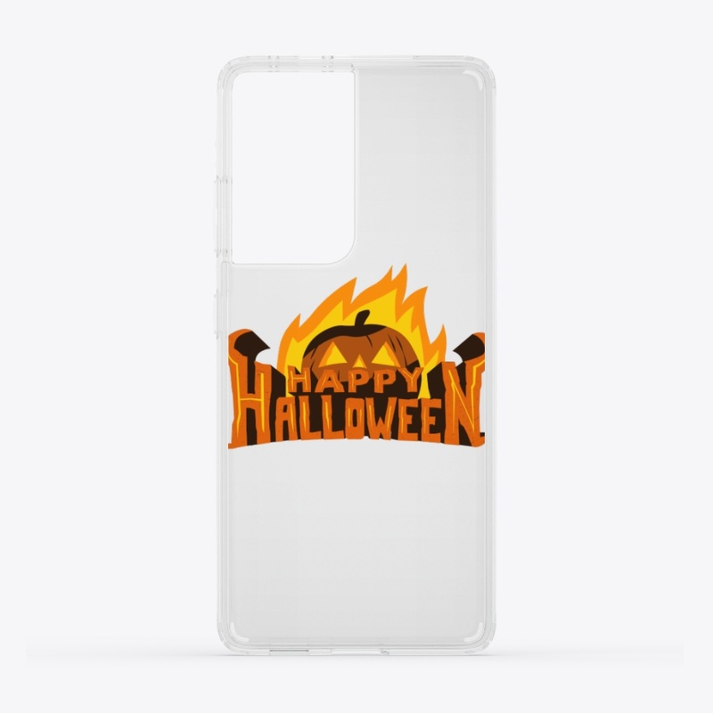 Fire happy Halloween text design 