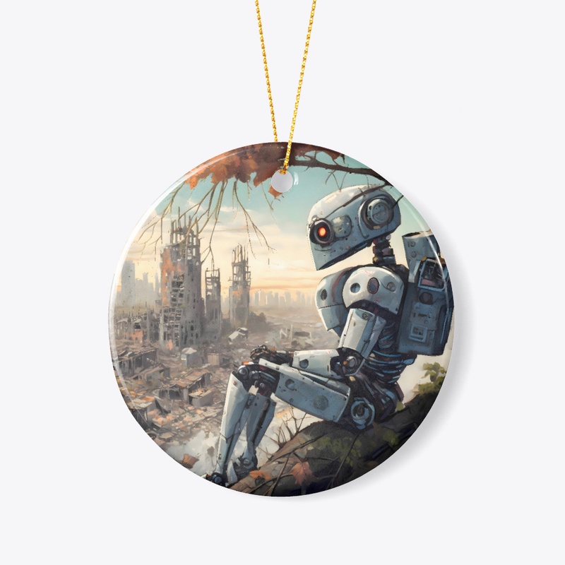 Robot looking at a ruined city