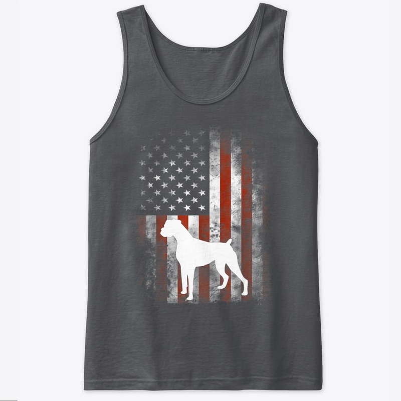 White Boxer Dog Shirt Patriotic American