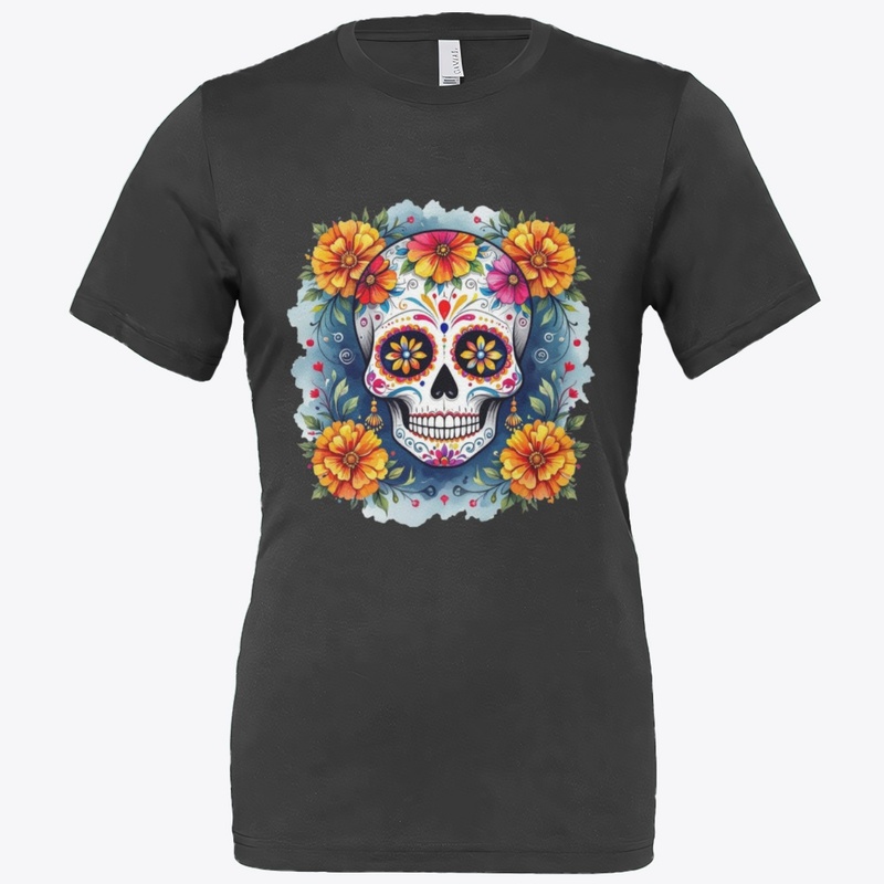 Vibrant Sugar Skull with Marigolds 