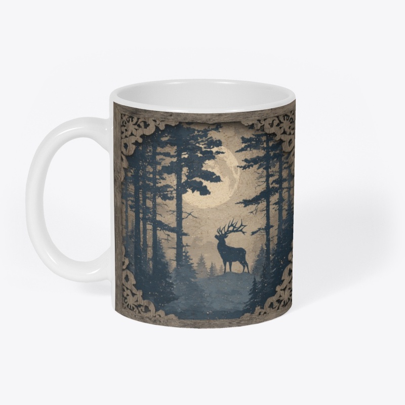 Ornate Deer Forest Frame Vintage Art