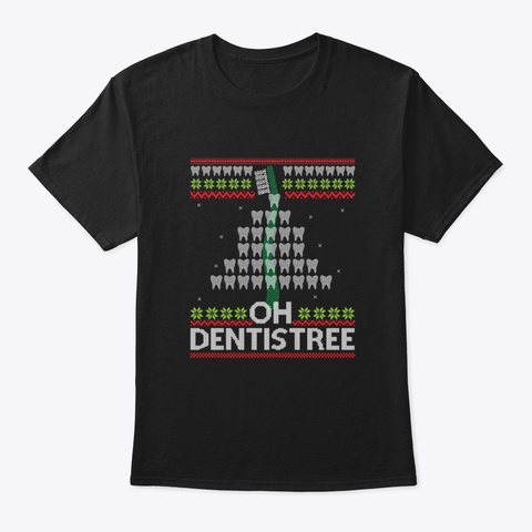 Funny Dentist Christmas Tree Dentistree Black T-Shirt Front