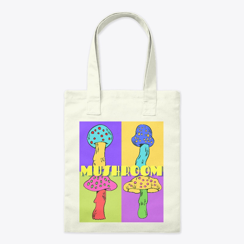 Cute neon pastel four mushroom collage