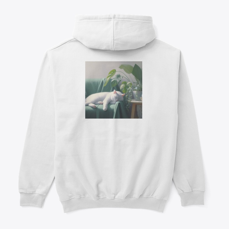oil painting of a white cat sleeping 