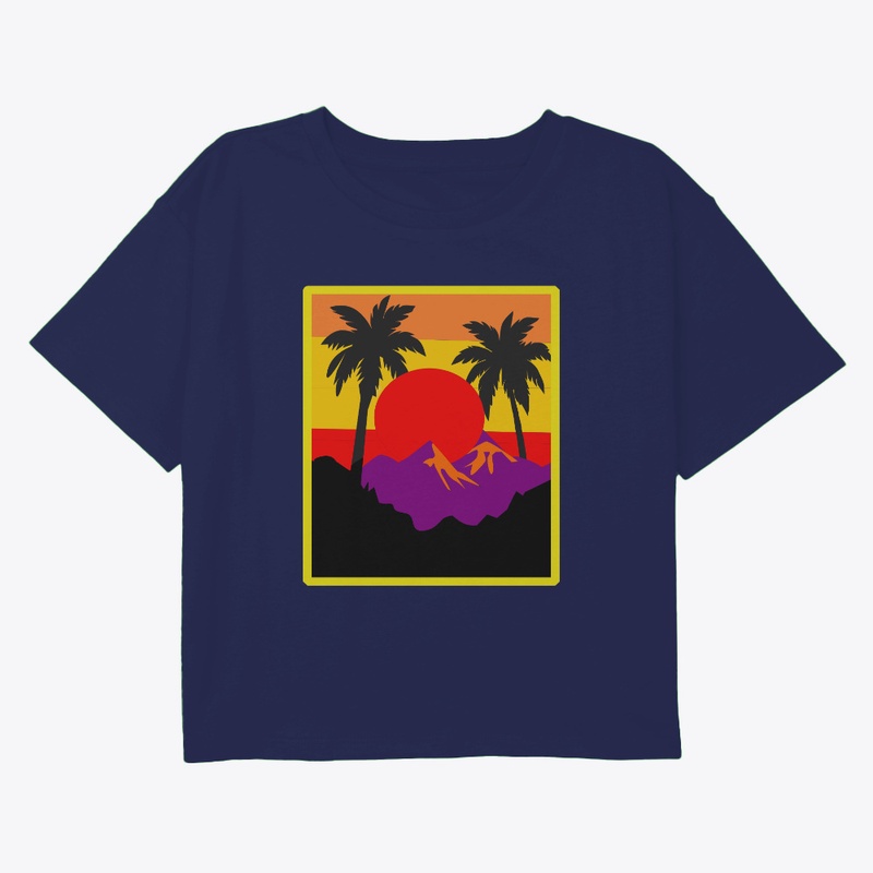 Tropical Sunset-Palm Trees and Mountains