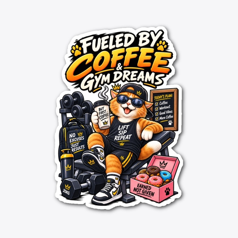 Fueled by Coffee & Gym Dreams Funny Cat