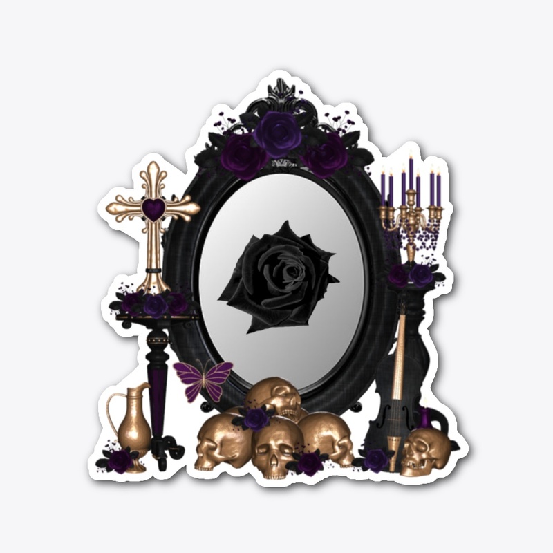 Gothic Mirror Skull Black Rose Apparel