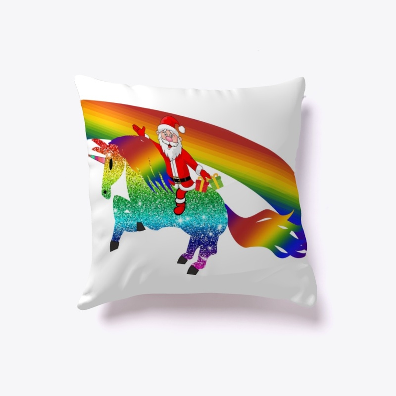 Santa riding unicorn, Christmas gifts