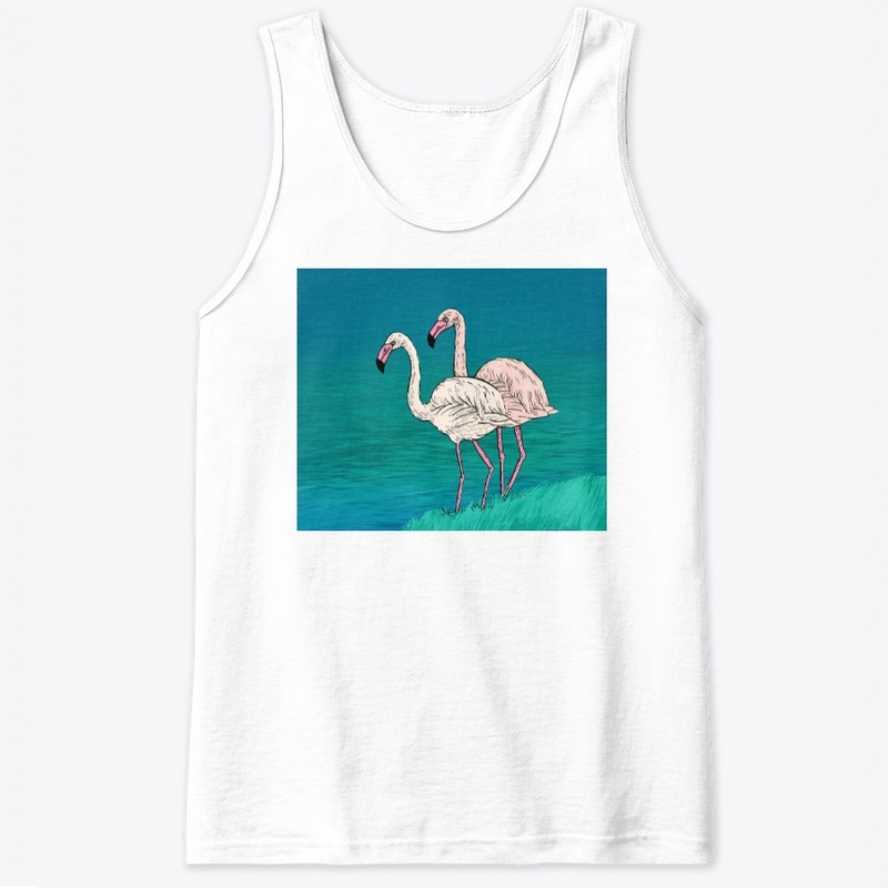 Two pink and white  flamingo 