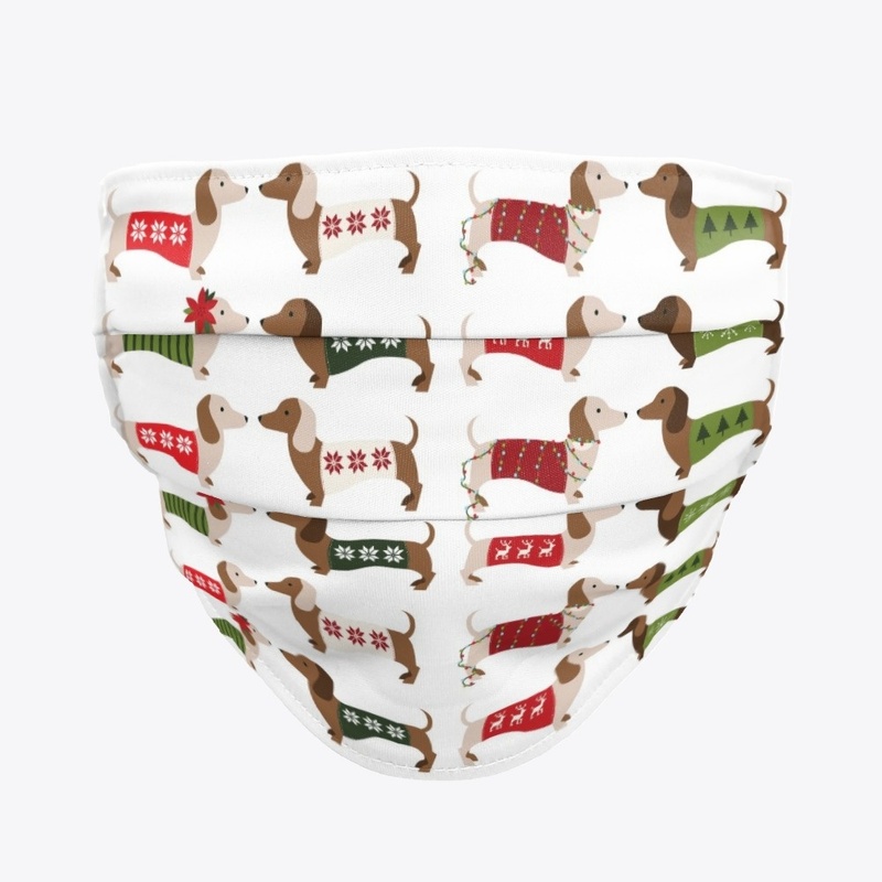 Cute Christmas Dachshund Face Mask