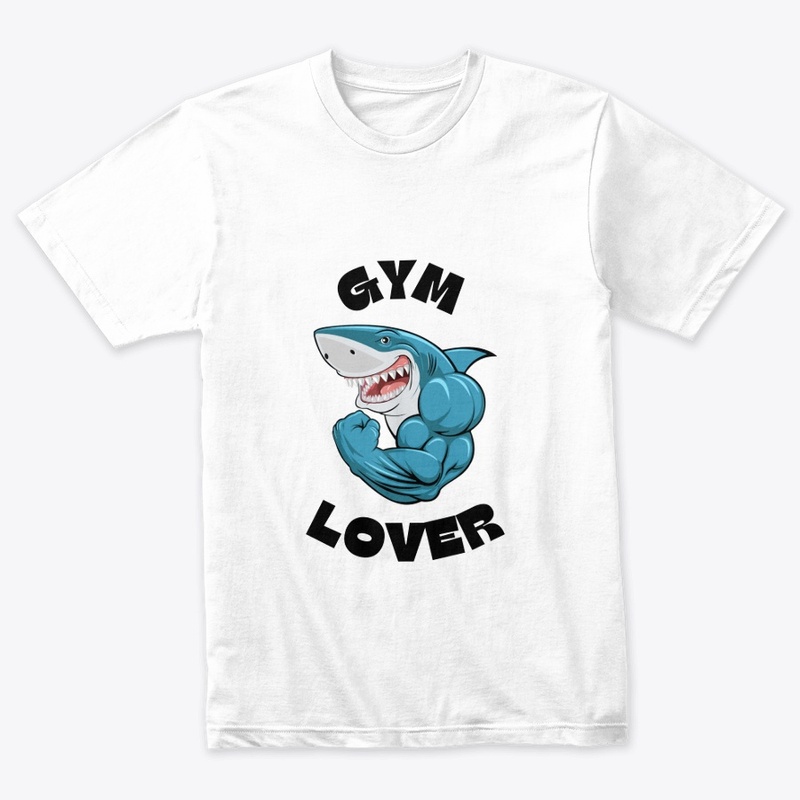 Blue Illustrated Shark Gym Lover T-Shirt