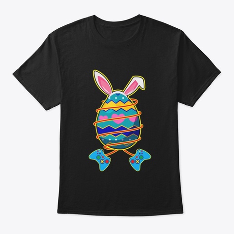Rabbit Easter Gamer Black T-Shirt Front