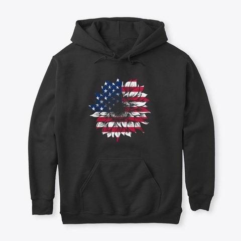 American Flag Sunflower Black T-Shirt Front