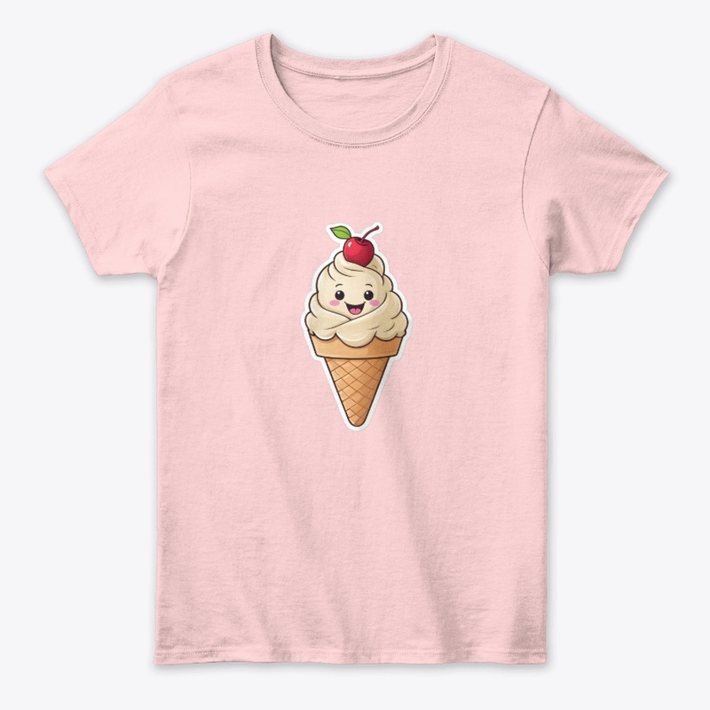 Waving Ice Cream Cute Minimal Art.