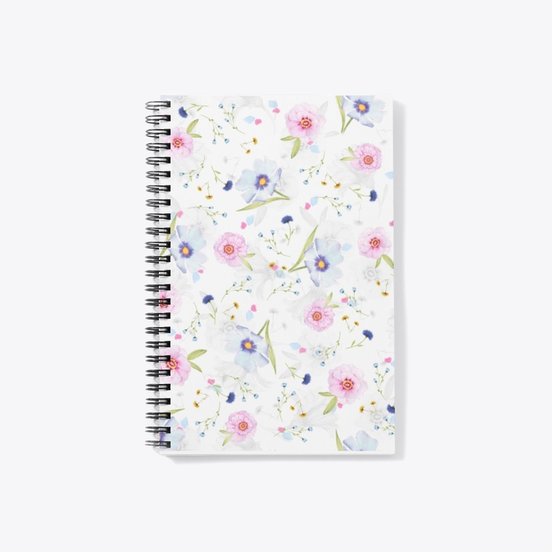 a flower-patterned notebook
