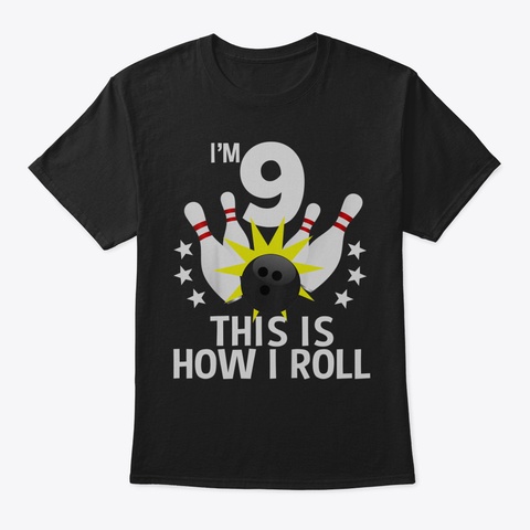 Kids 9 Year Old Bowling Birthday Party S Black T-Shirt Front
