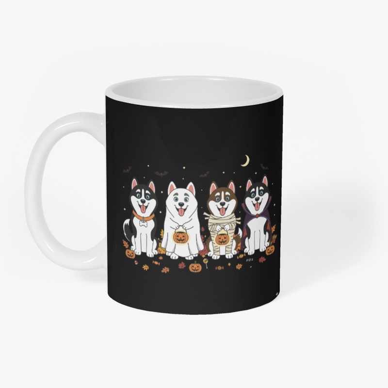 4 Adorable Huskies in Halloween Costumes