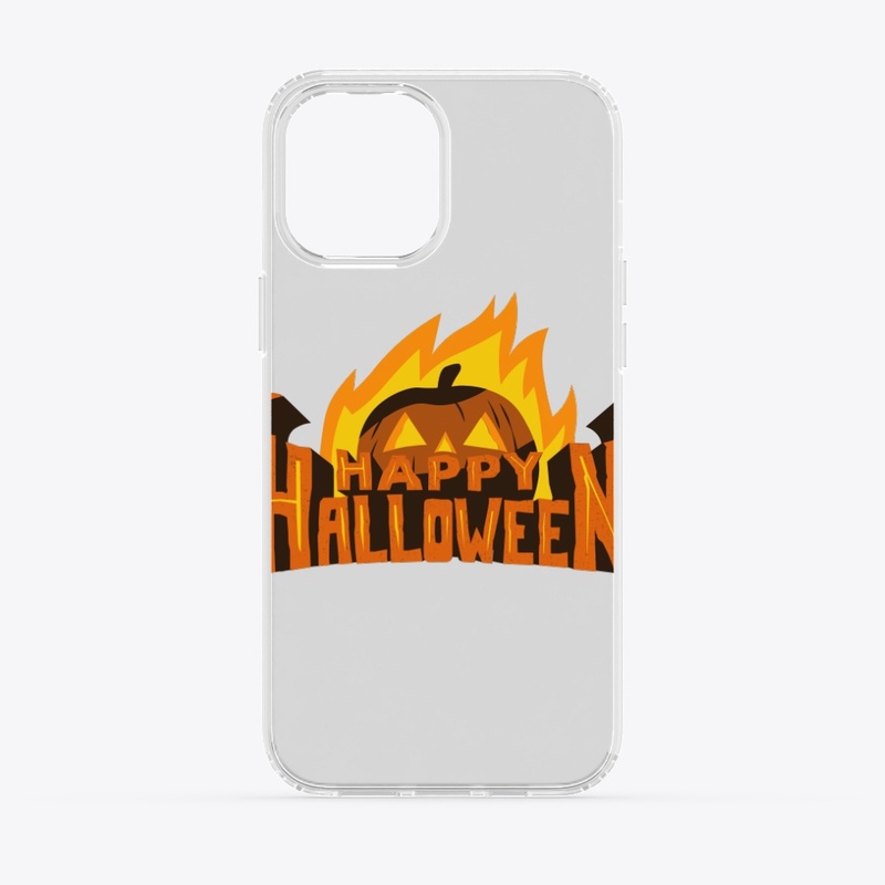 Fire happy Halloween text design 