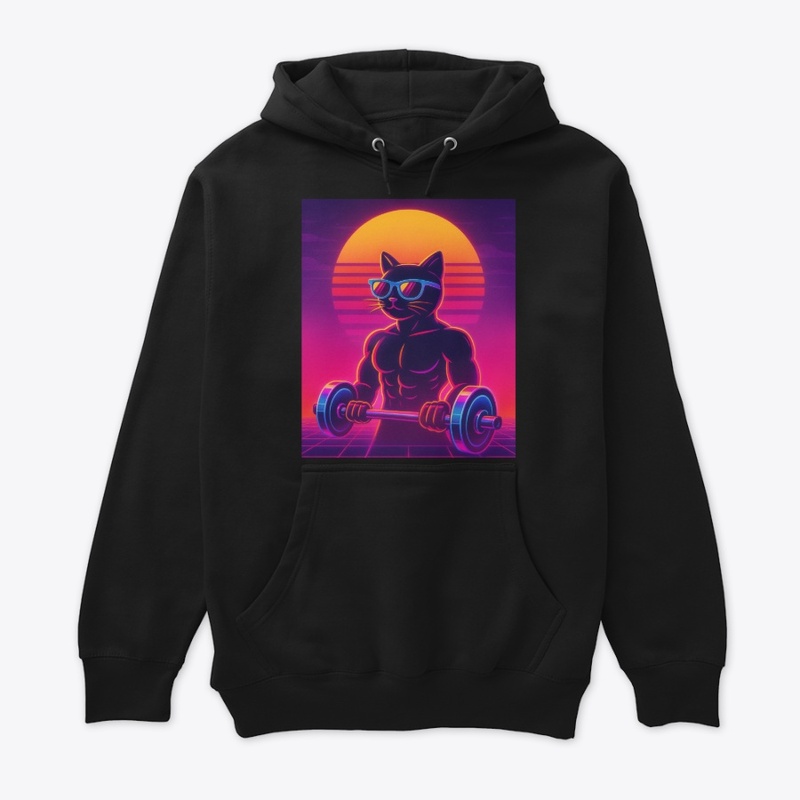 80s retro-futuristic gym cat