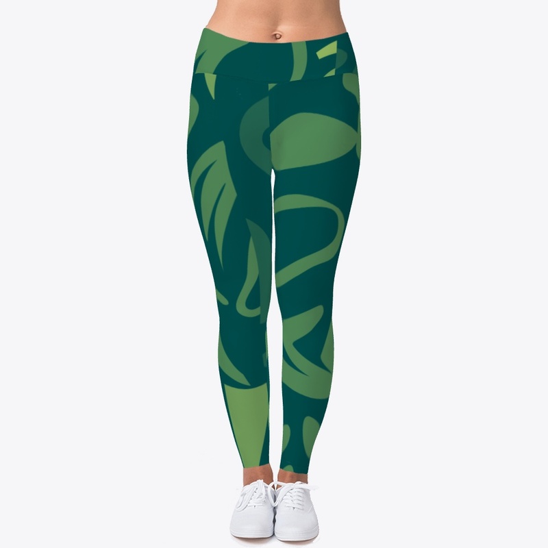 Green Leaf Printed Women Leggings 