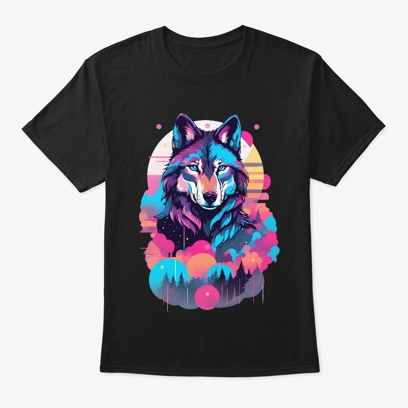 Vaporwave Wolf Shirt - Neon Blue Eyes
