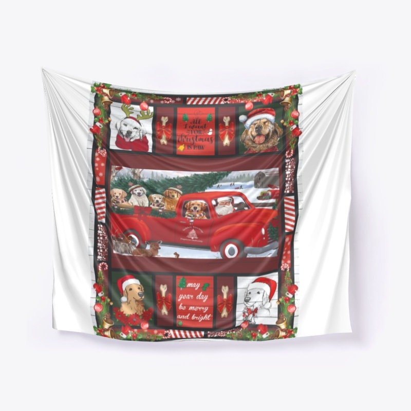 Santa Riding Red Truck Golden Retriever