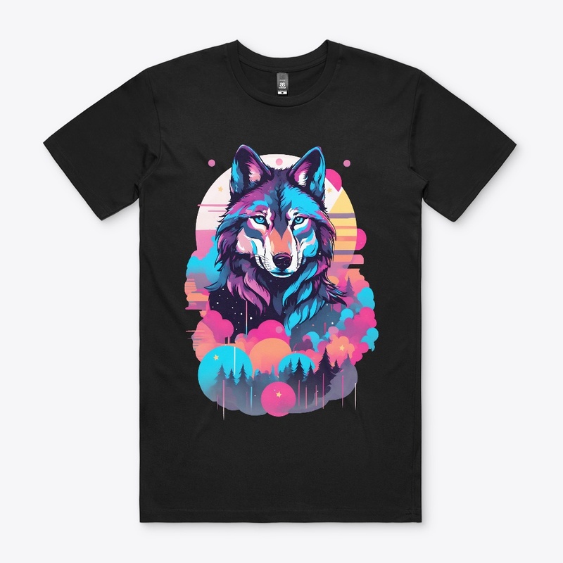 Vaporwave Wolf Shirt - Neon Blue Eyes