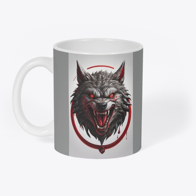 The head of an evil wolf with red eyes