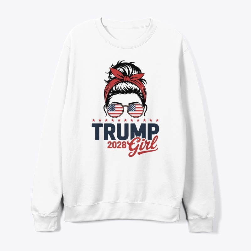 Trump 2028 Girl Messy Bun Patriotic Tee