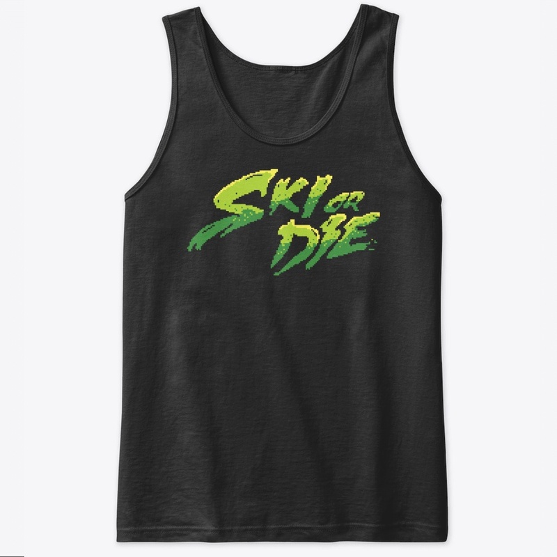 Acid Green Ski or Die Pixel art Logo