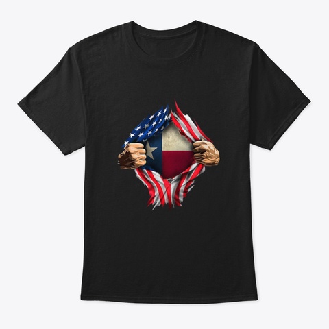 American Flag Texas Proud Inside Me Black T-Shirt Front