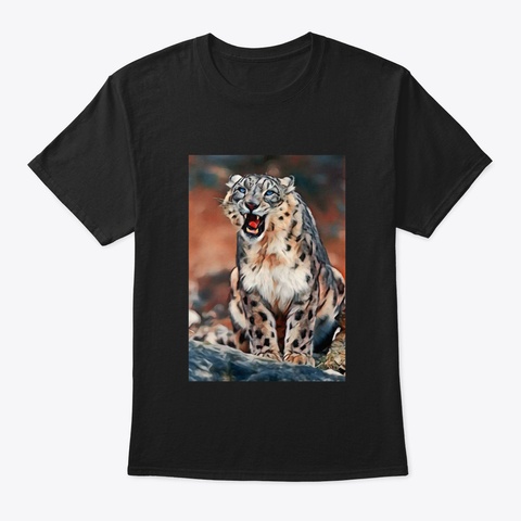 Snarling Snow Leopard Black T-Shirt Front