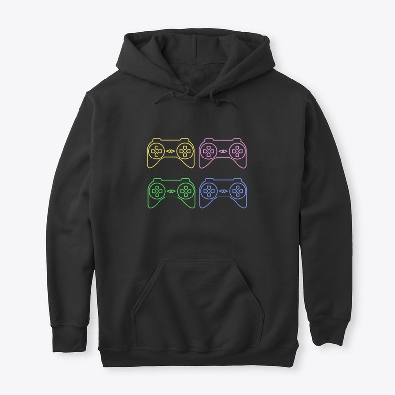a colourful controller ,T-shirt.