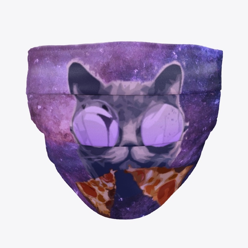   cat eating pizza in spase