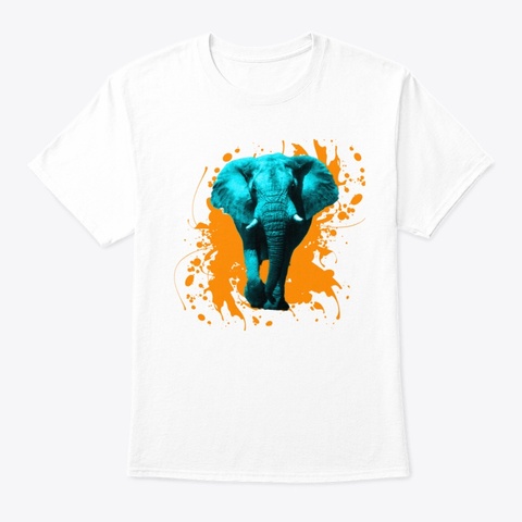 Elephant In Turquoise White T-Shirt Front